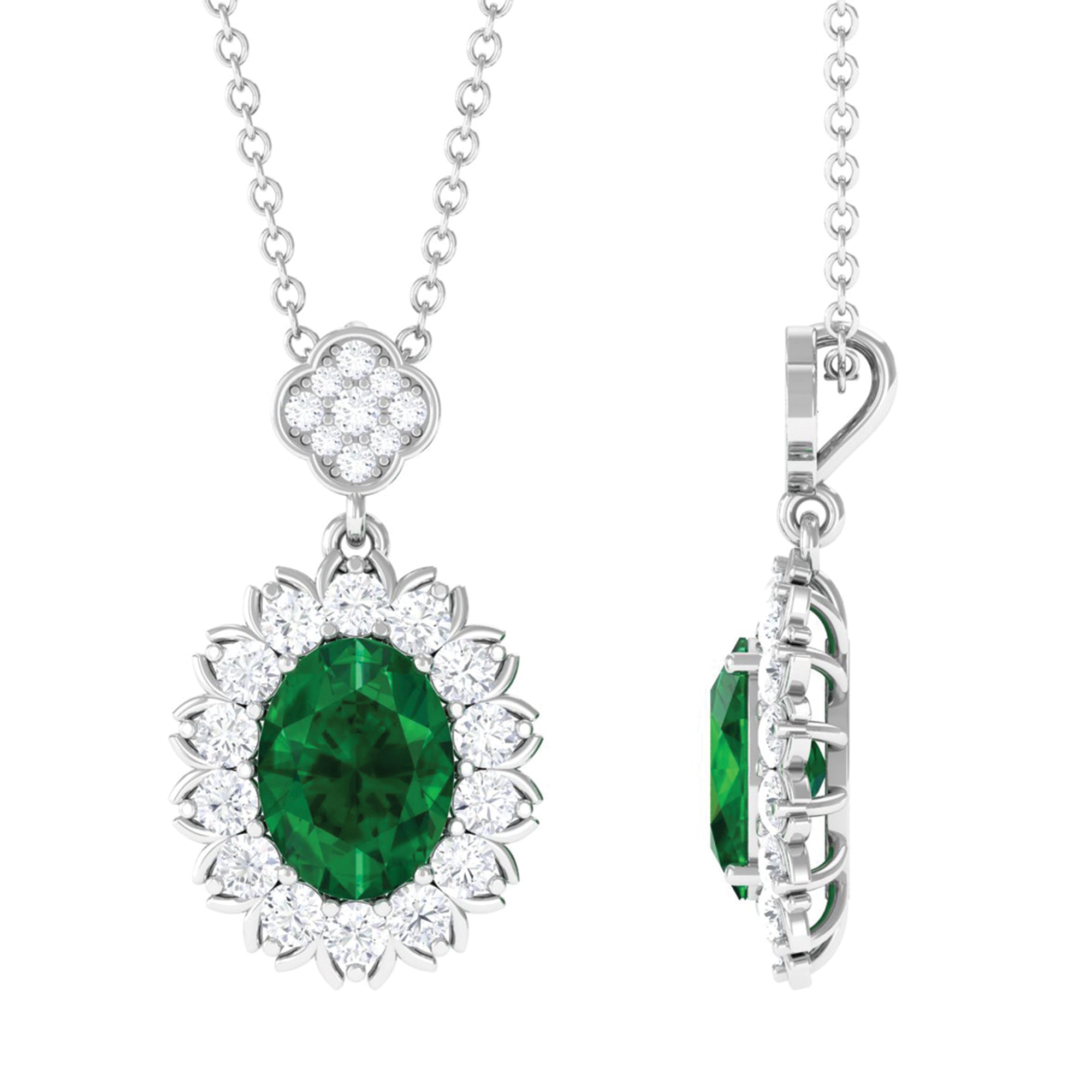 Oval Emerald Statement Pendant Necklace with Diamond Halo – Virica Jewels