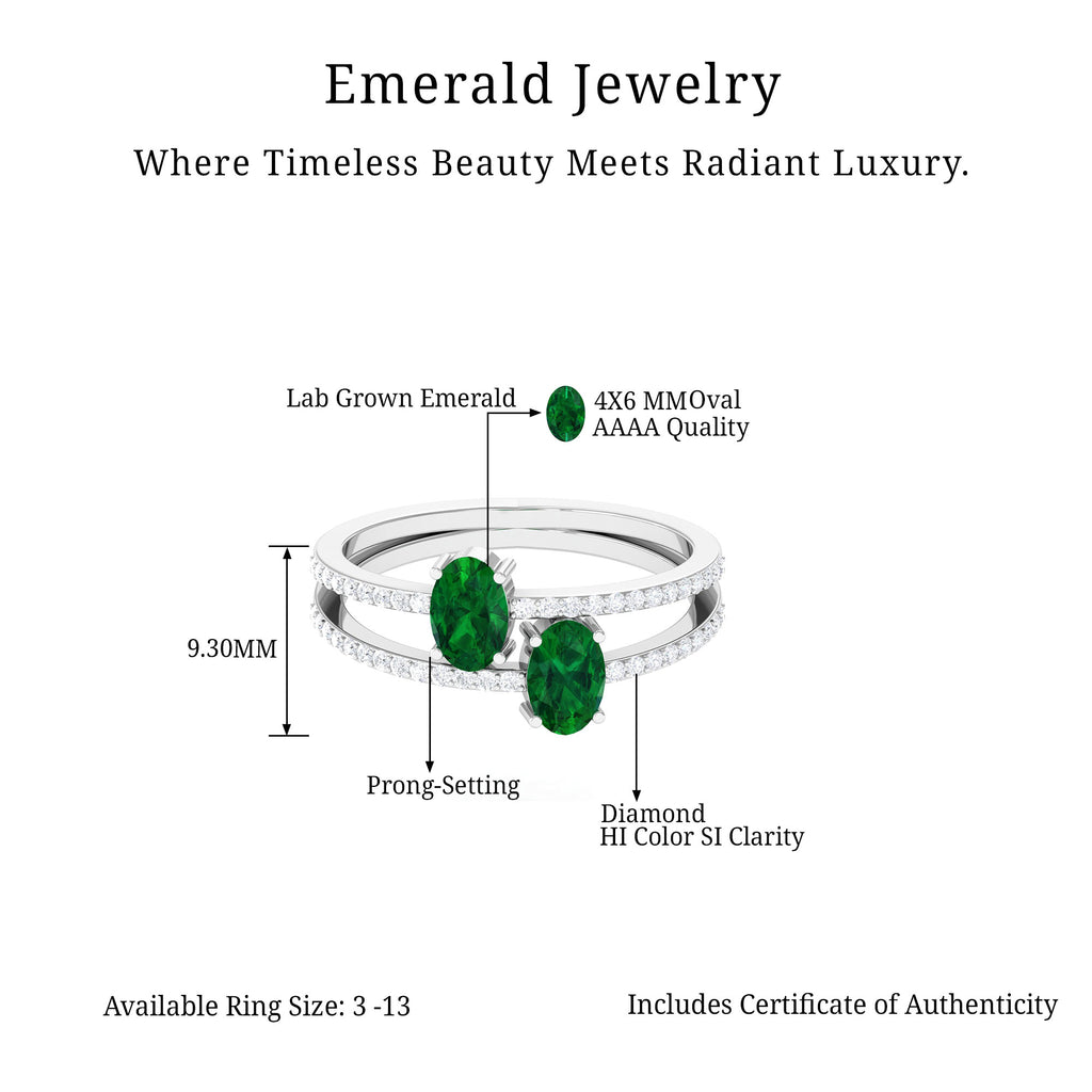 You and Me Emerald Engagement Ring with Diamond Lab Grown Emerald-AAAA Quality - Virica Jewels