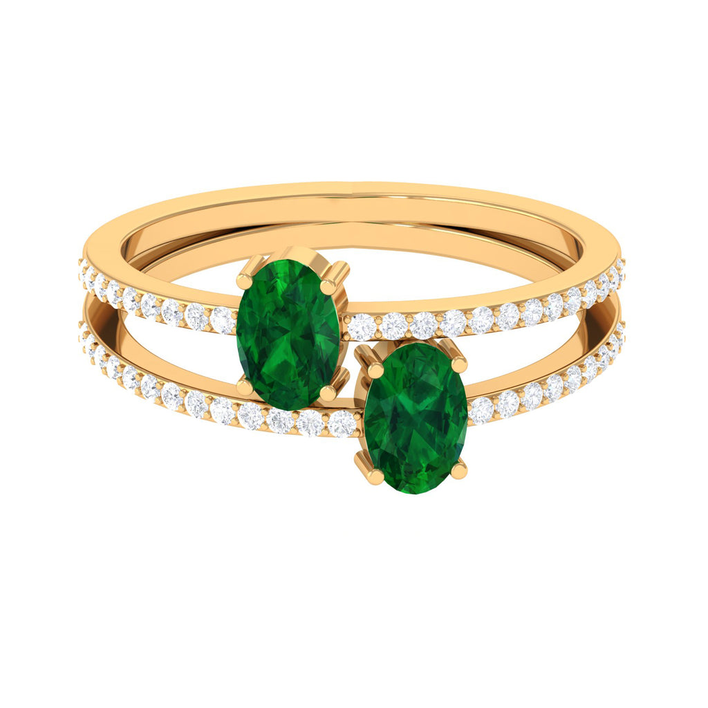 You and Me Emerald Engagement Ring with Diamond Lab Grown Emerald-AAAA Quality - Virica Jewels