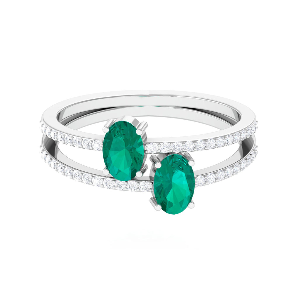 You and Me Emerald Engagement Ring with Diamond Natural Emerald-AAA Quality - Virica Jewels
