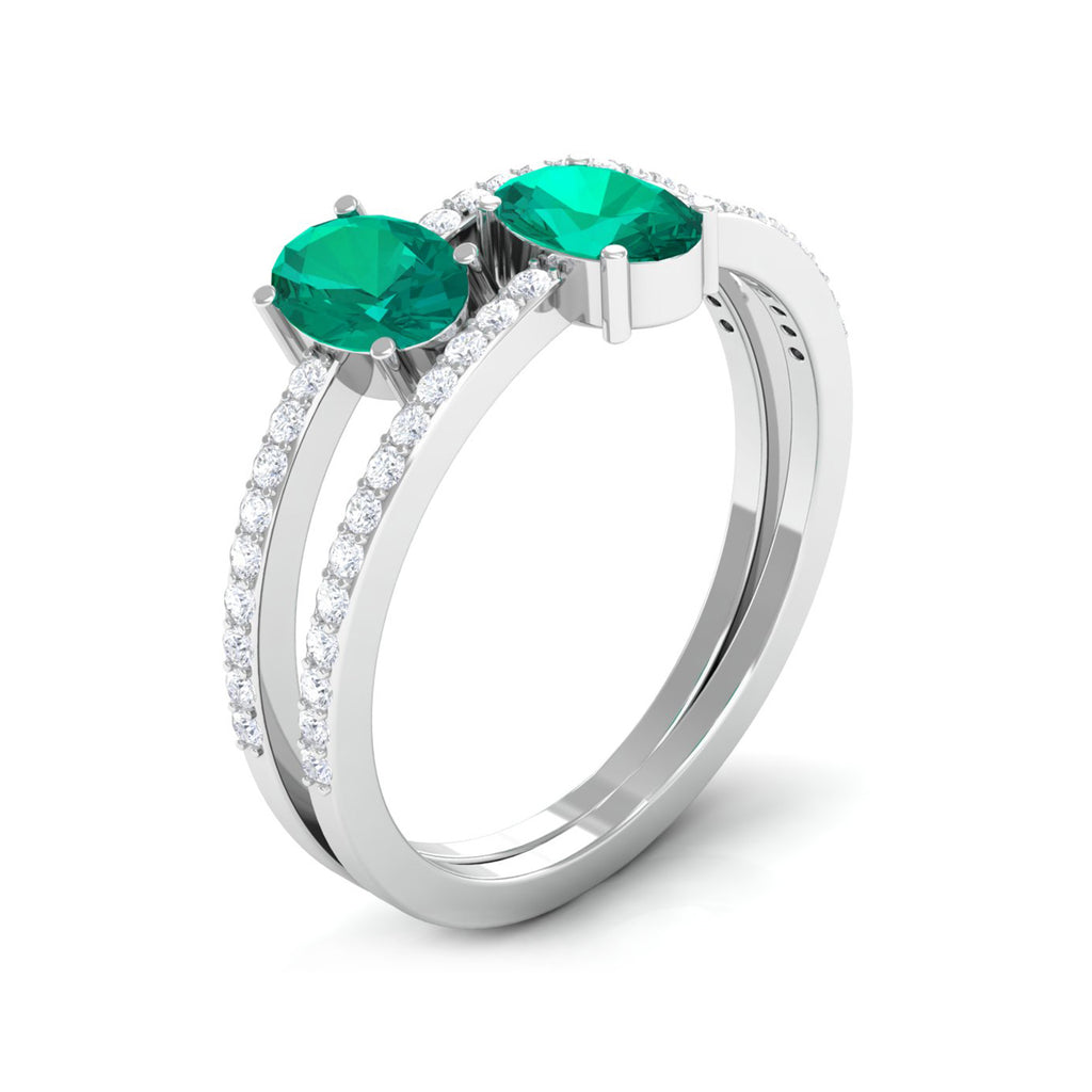 You and Me Emerald Engagement Ring with Diamond Natural Emerald-AAA Quality - Virica Jewels