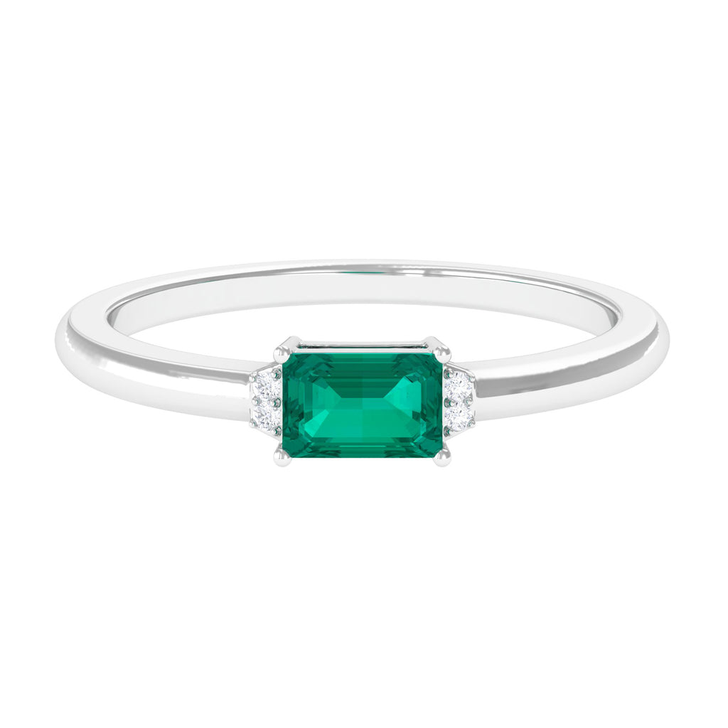 Minimal Emerald Solitaire Engagement Ring with Diamond Natural Emerald-AAA Quality - Virica Jewels