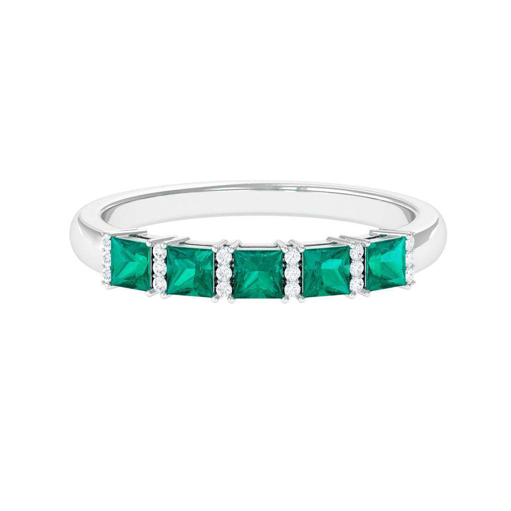 Princess Cut Emerald Designer Wedding Band Ring with Diamond Natural Emerald-AAA Quality - Virica Jewels