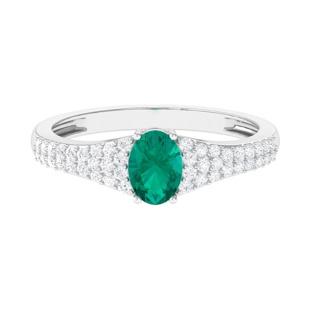 Classic Oval Shape Emerald Engagement Ring with Diamond Natural Emerald-AAA Quality - Virica Jewels