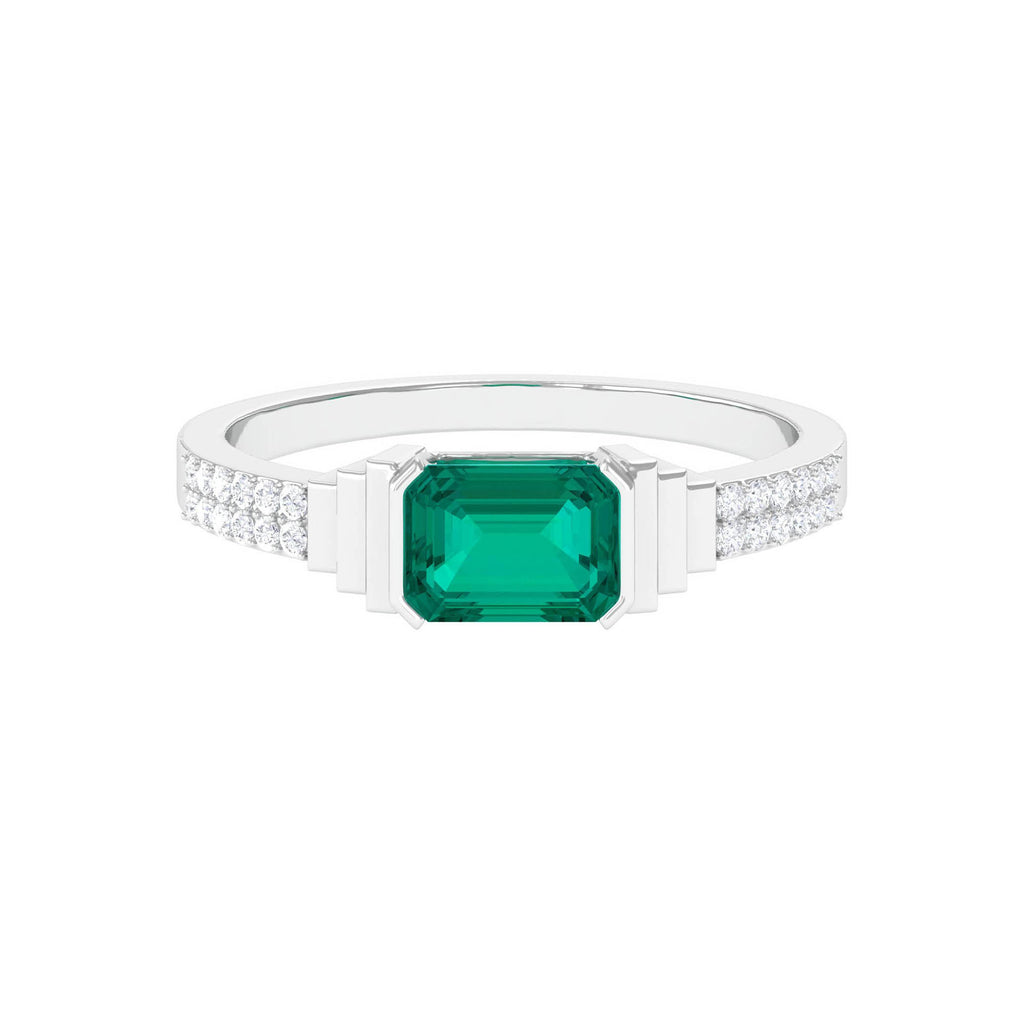 Emerald Cut Emerald Vintage Style Engagement Ring with Diamond Natural Emerald-AAA Quality - Virica Jewels