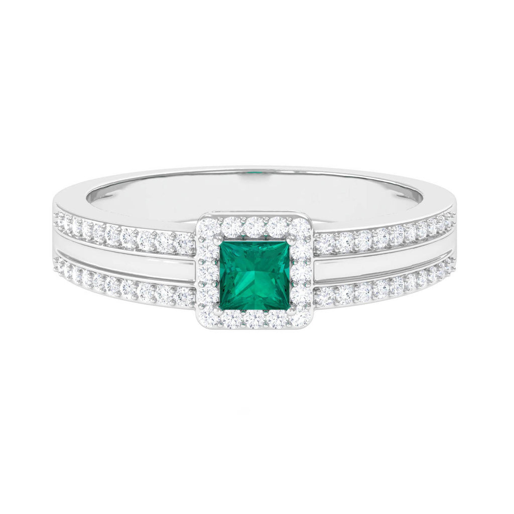 Princess Cut Emerald Engagement Ring for Men Natural Emerald-AAA Quality - Virica Jewels