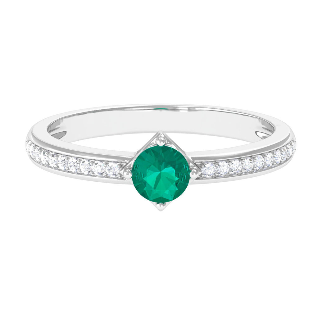 Solitaire Emerald Engagement Ring for Men with Diamond Natural Emerald-AAA Quality - Virica Jewels
