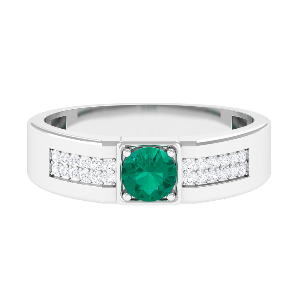 Classic Natural Emerald Engagement Ring with Diamond Natural Emerald-AAA Quality - Virica Jewels