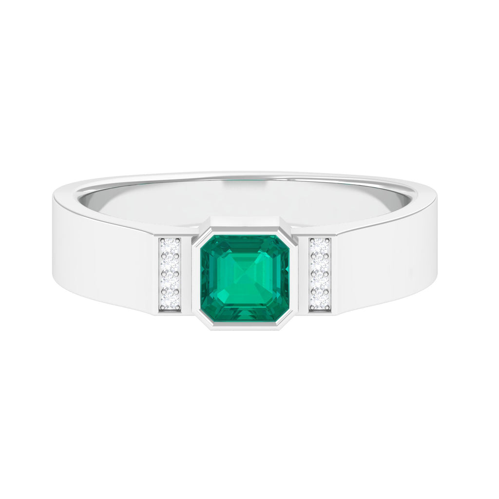 Asscher Cut Emerald Solitaire Engagement Ring for Men Natural Emerald-AAA Quality - Virica Jewels