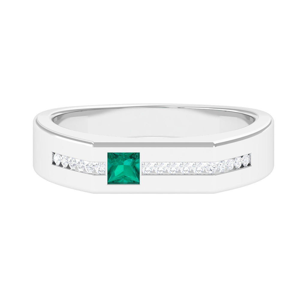 Real Emerald Statement Wedding Band for Men with Diamond Natural Emerald-AAA Quality - Virica Jewels