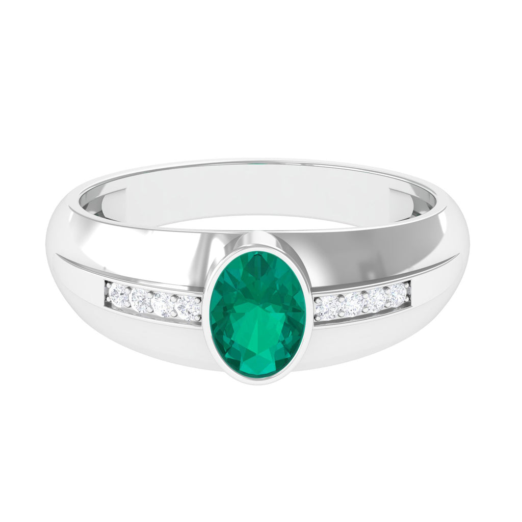 Oval Shape Emerald Statement Engagement Ring with Diamond Natural Emerald-AAA Quality - Virica Jewels