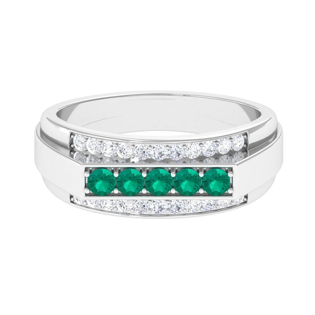 Emerald Statement Wedding Band with Diamond Natural Emerald-AAA Quality - Virica Jewels