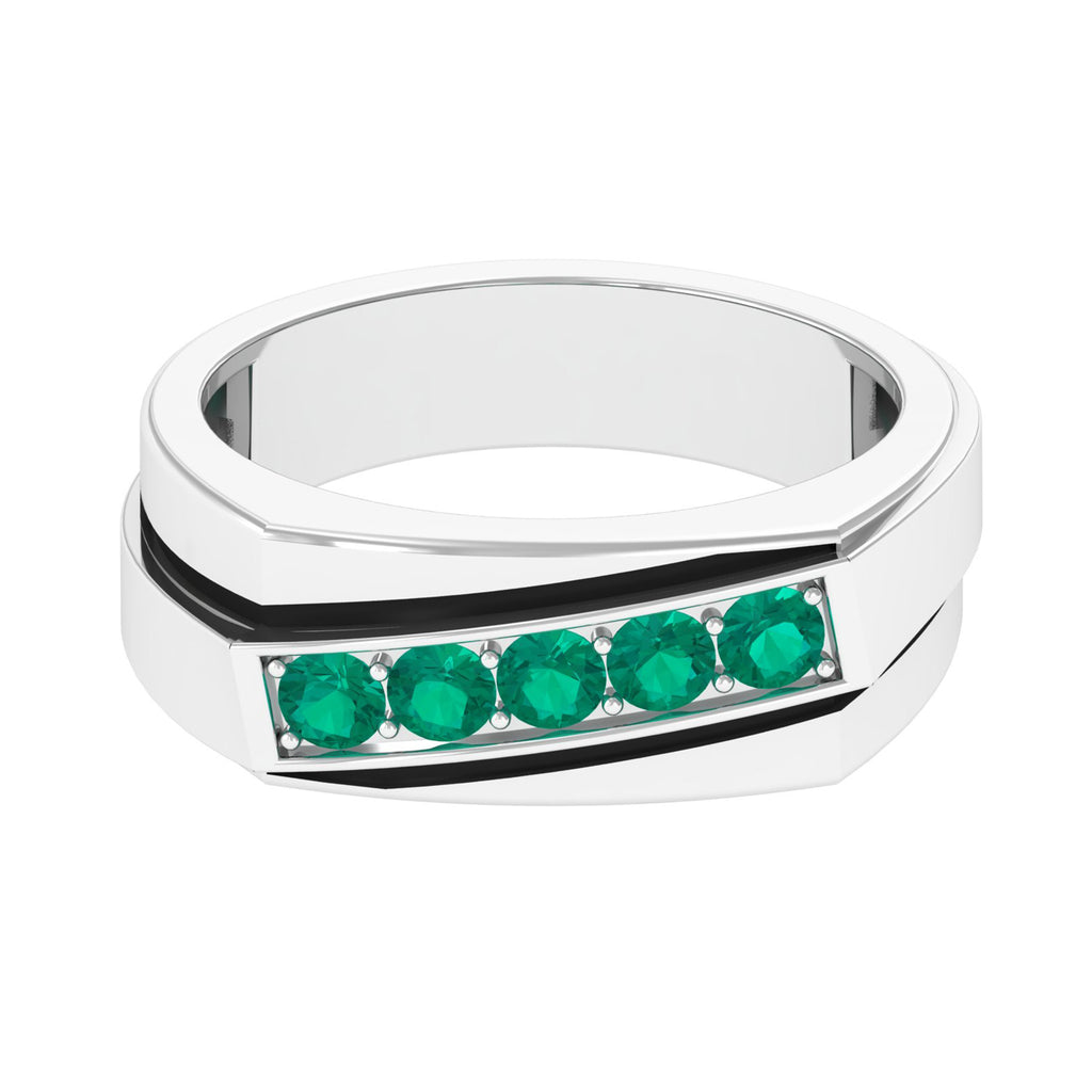 Minimal Emerald Five Stone Wedding Band for Men Natural Emerald-AAA Quality - Virica Jewels
