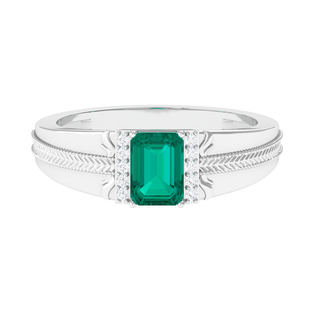 Emerald Cut Emerald Solitaire Engagement Ring for Men Natural Emerald-AAA Quality - Virica Jewels