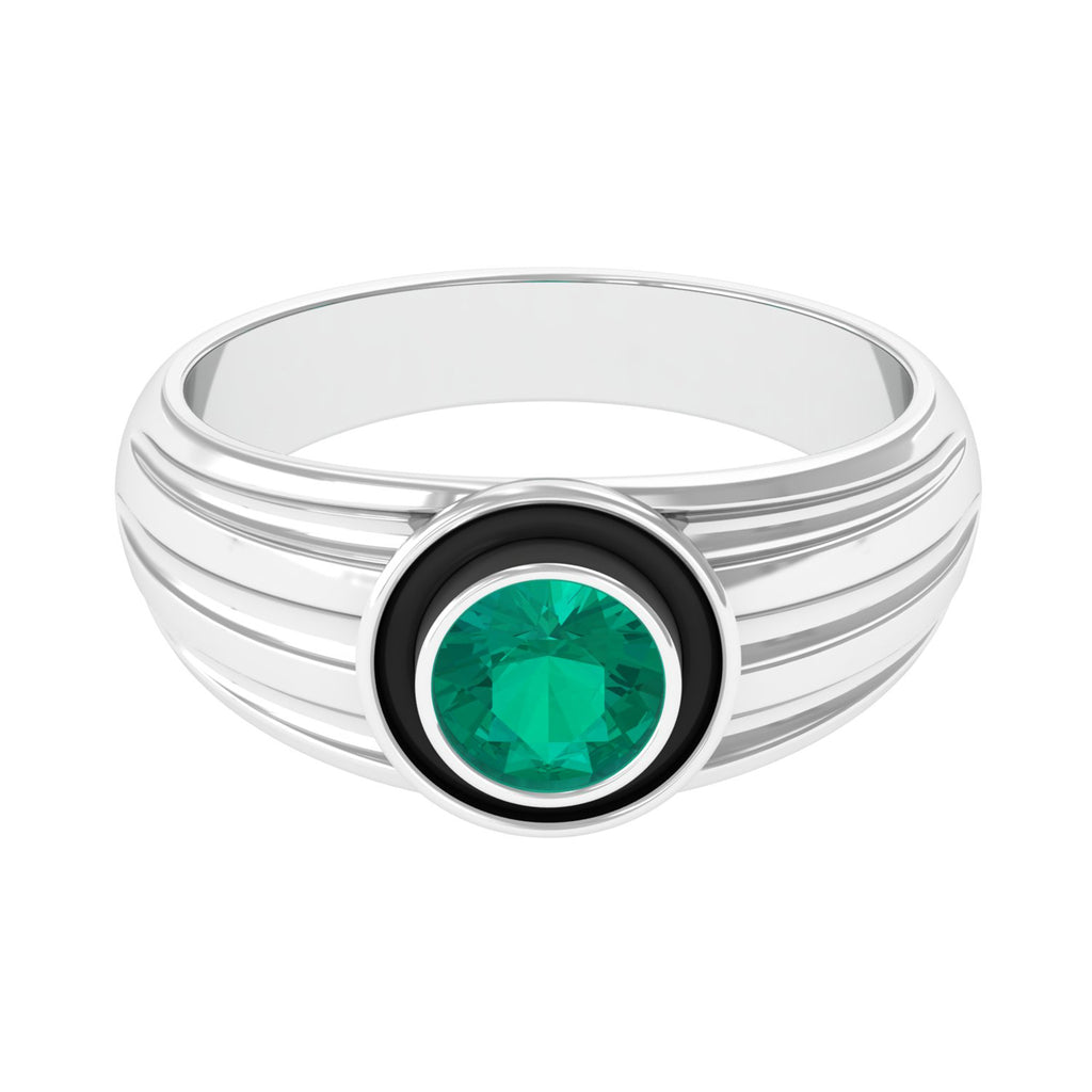 Round Shape Emerald Solitaire Engagement Ring for Men Natural Emerald-AAA Quality - Virica Jewels