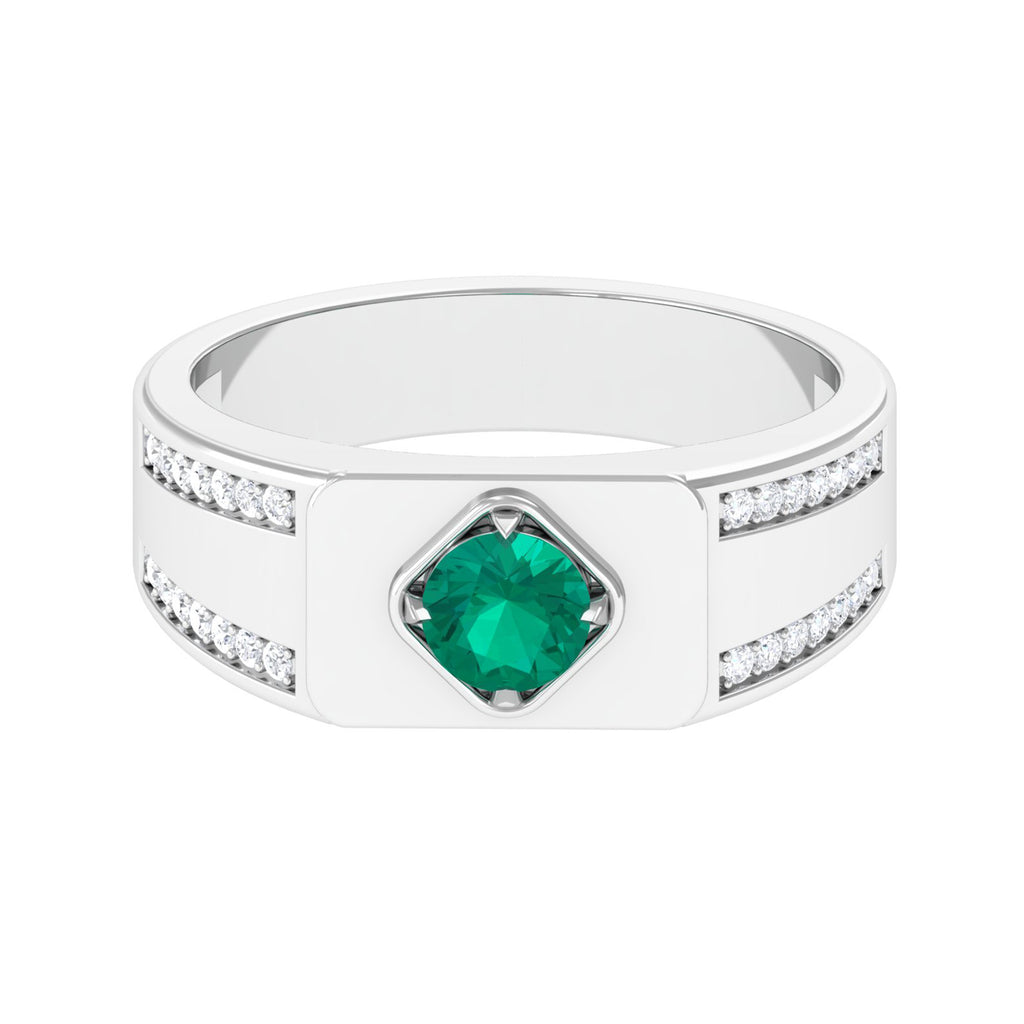 Classic Engagement Ring for Men with Emerald and Diamond Natural Emerald-AAA Quality - Virica Jewels