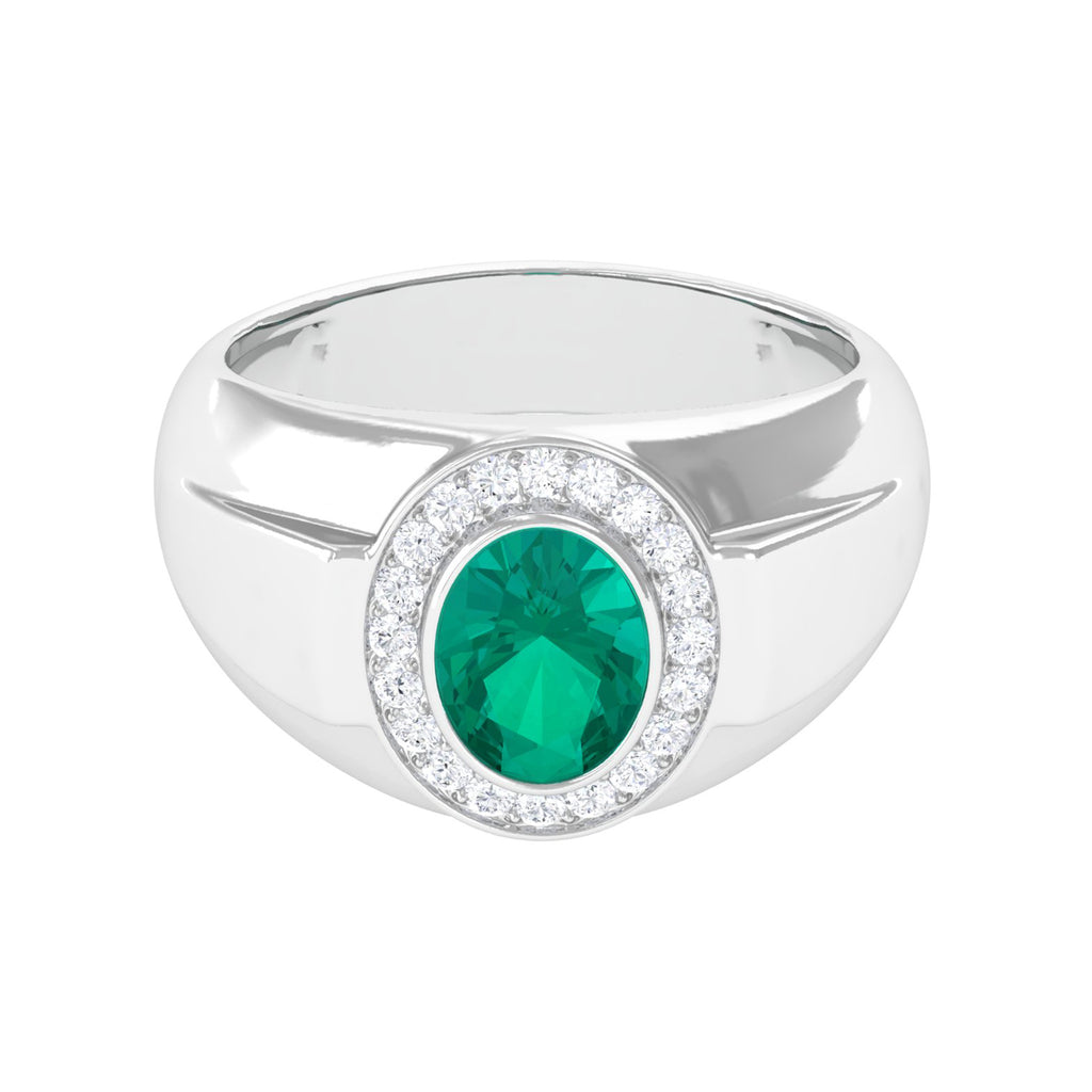 Classic Oval Shape Emerald Engagement Ring with Diamond Halo Natural Emerald-AAA Quality - Virica Jewels