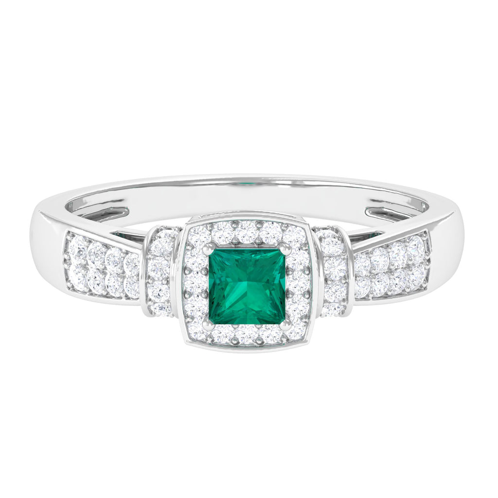 Real Emerald Statement Engagement Ring with Diamond Natural Emerald-AAA Quality - Virica Jewels