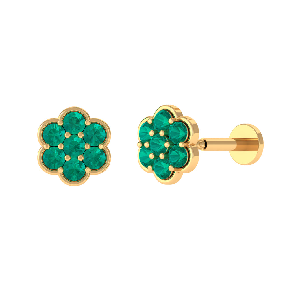 Nature Inspired Emerald Earring for Helix Piercing Emerald - ( AAA ) - Quality - Virica Jewels