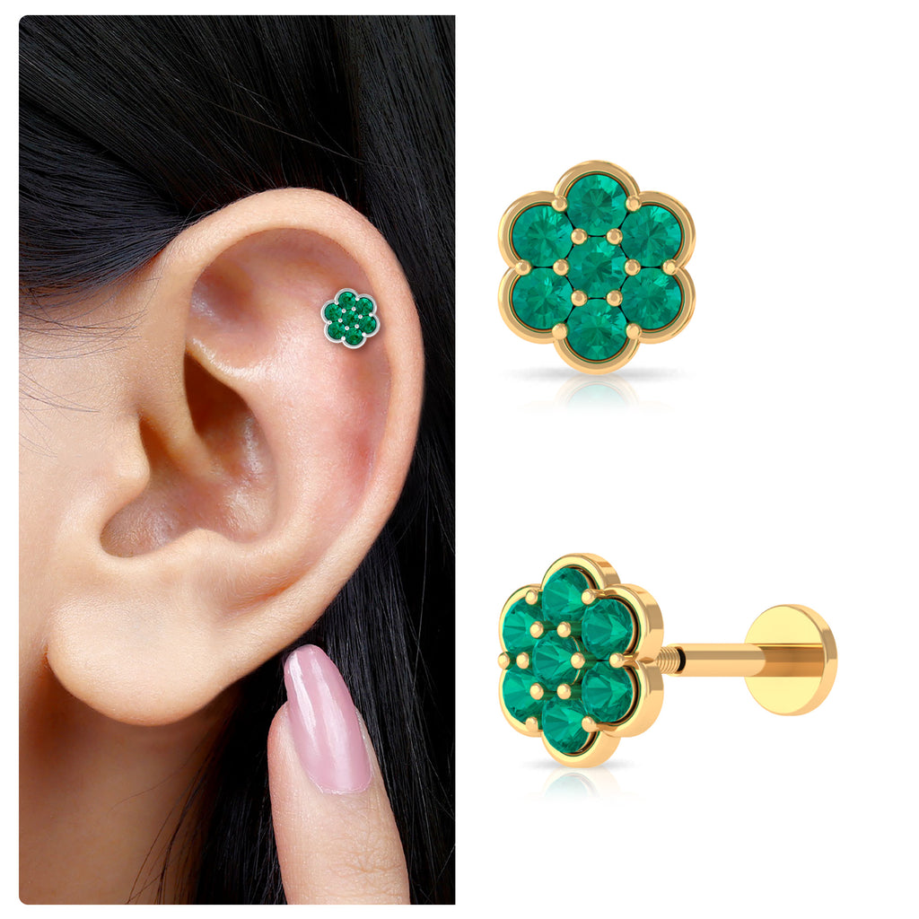 Nature Inspired Emerald Earring for Helix Piercing Emerald - ( AAA ) - Quality - Virica Jewels
