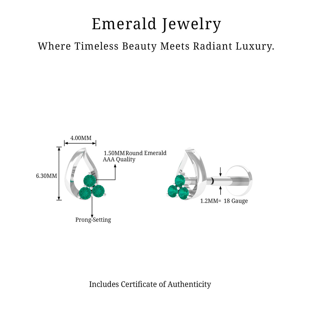 Minimal Emerald Tragus Earring for Women Emerald - ( AAA ) - Quality - Virica Jewels